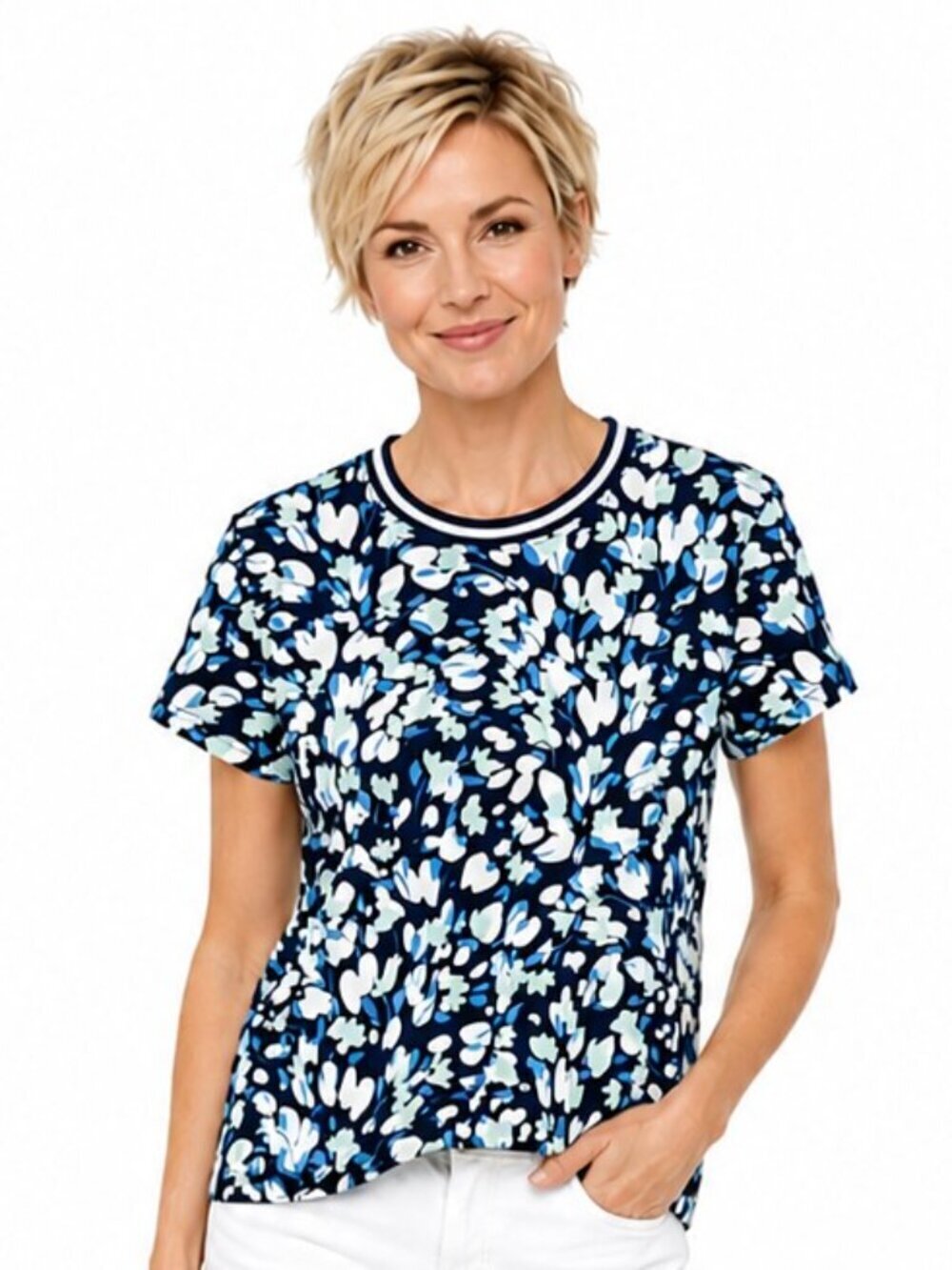 Lady Hagen Blue Green Short Sleeve Crew Neck Top NWT